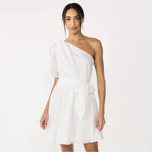 Nine West One Shoulder Fit & Flare Dress White Knight Women’s Size XL NWT’s